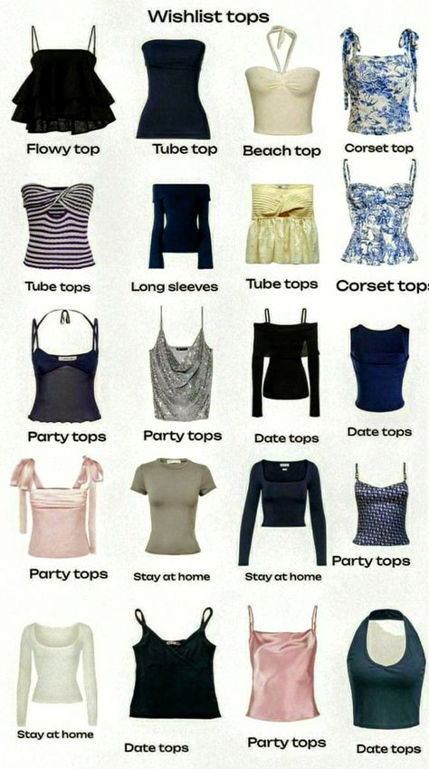 Crop Tops Names, Clothing Styles Names, Different Types Of Clothes Name, Types Of Clothes Styles, Types Of Tshirt, Types Of Shirts For Women With Names, Different Clothing Styles Names, Trend Ideas, Outfits With Names