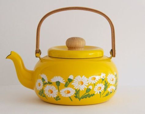 Kristina Webb, Enamel Teapot, Mellow Yellow, Kitchen Stuff, Wooden Handles, Tea Set, Tea Time, Sake, Tea Party