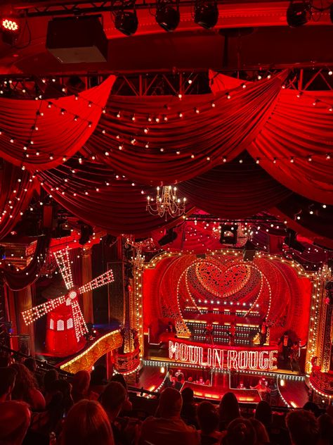 Theatre Show Aesthetic, Red Carnival Aesthetic, Broadway Aesthetic Stage, Moulin Rogue Aesthetic, Moulin Rouge Aesthetic Broadway, Moulin Rouge Theatre, Fame And Fortune Aesthetic, Broadway Moulin Rouge, Red Ballroom Aesthetic