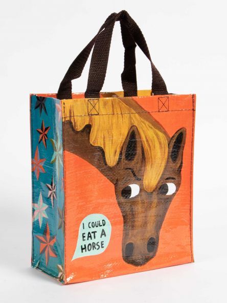 Blue Q Handy Tote | www.blueq.com Cute Animal Puns, Canvas Book Bag, Empowering Books, Orange Backpacks, Animal Puns, Hugh Hefner, Blue Q, Wine Tote, Cat Bag