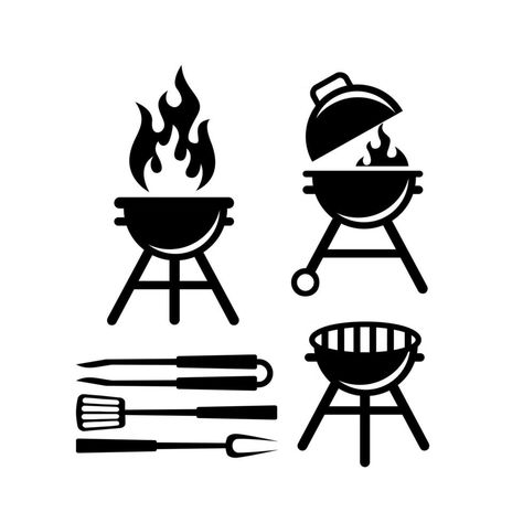 set collection BBQ barbecue grill tools icon vector logo design black premium simple Webber Bbq, Grill Icon, Bbq Drawing, Embroidery Calendar, Bbq Clipart, Art School Inspiration, Bbq Logo, July Stickers, Logo Design Black