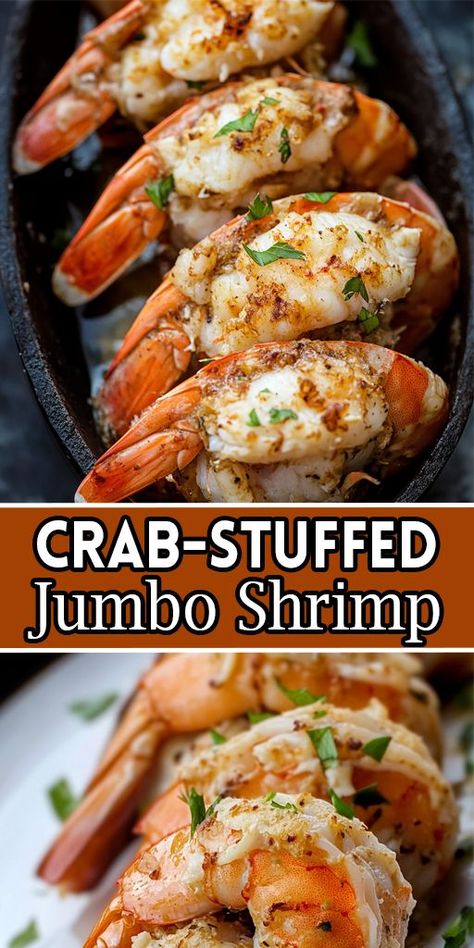 Crab-Stuffed Jumbo Shrimp Recipe 🍤🦀 | Perfect for Parties & Seafood Lovers Looking for an impressive seafood appetizer or main dish? These Crab-Stuffed Jumbo Shrimp are a show-stopping favorite, combining succulent shrimp with a rich, flavorful crab stuffing. 👉 Try this easy Crab-Stuffed Shrimp recipe today and elevate your next meal! ➡️ Ready to make this delicious Crab-Stuffed Shrimp recipe? Save this Pin! #Hashtags: #SeafoodRecipe #CrabStuffedShrimp #PartyAppetizer #HolidayFood Extra Jumbo Shrimp Recipes, Crabmeat Stuffed Shrimp, Baked Stuff Shrimp Casserole, Shrimp Stuffed With Crabmeat Recipe, Crab Cake Stuffed Shrimp, Crab Stuffed Shrimp Casserole, How To Cook Shrimp For Shrimp Cocktail, Stuffed Shrimp With Crabmeat Recipes, Crab Appetizers Easy