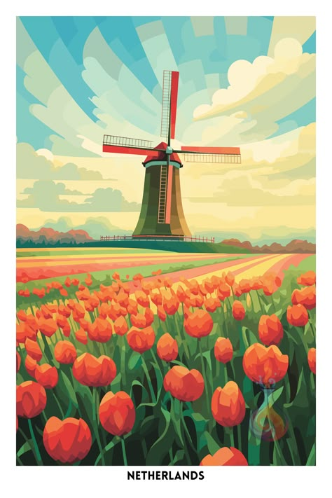 Posca Inspiration, Cafe Website Design, Tulip Fields Netherlands, Netherlands House, Netherlands Poster, Tulips Field, Poster Examples, Typographic Poster Design, Colour By Number