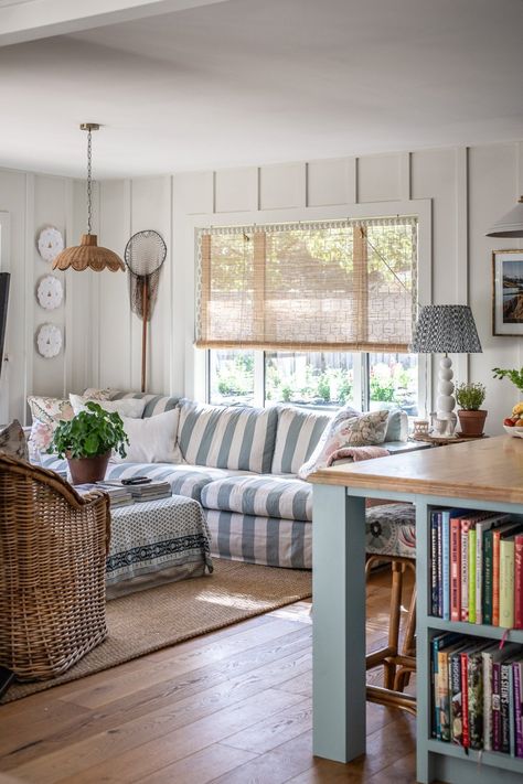 Interiors - Cottonwood and Co Cottage Design Living Room, Country Bungalow Interior, Eclectic Coastal Cottage, Cottage Home Vibes, Rosemary Beach Home Interiors, House In The Hamptons Aesthetic, Quaint Beach House, Cape Cod Coastal Interior Design, Swedish Cottage Living Room