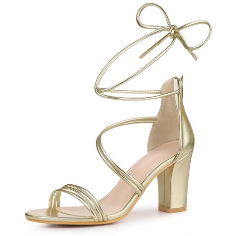 Let this strappy zipper sandal be the perfect complement to this summer and fall, with popular high heels, strappy zippers, and open toes. Well-paired with cocktail dresses and personalized sparkling earrings to complement your look. Match your clutch to your heart's content. Great to be a gift for your sisters or friends. Hoco Heels, Hoco Shoes, Homecoming Accessories, Bridesmaids Heels, Homecoming Shoes, Heels Strappy, Gold Strappy Heels, Chunky Heel Sandals, Gold High Heels