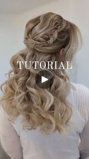 Updo Curled Hairstyles, Half Up Wedding Hair Video, Half Up Half Down Wedding Hair Video, Half Up Half Down Wedding Hair Tutorial, Wedding Hair Tutorial Videos, How To Do Curls, Hair Down With Braid, Curled Wedding Hair, Hairdo Tutorial