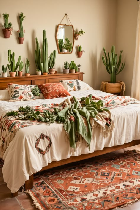 Modern Mexican Home Decor Bedroom, Ideas For Headboards The Wall, Mexican Bedroom Decor Hacienda Style, Southwest Aesthetic Home, Dessert Bedroom, Cactus Bedroom Ideas, Spanish Bedroom Decor, Desert Theme Bedroom, Southwest Bedroom Ideas