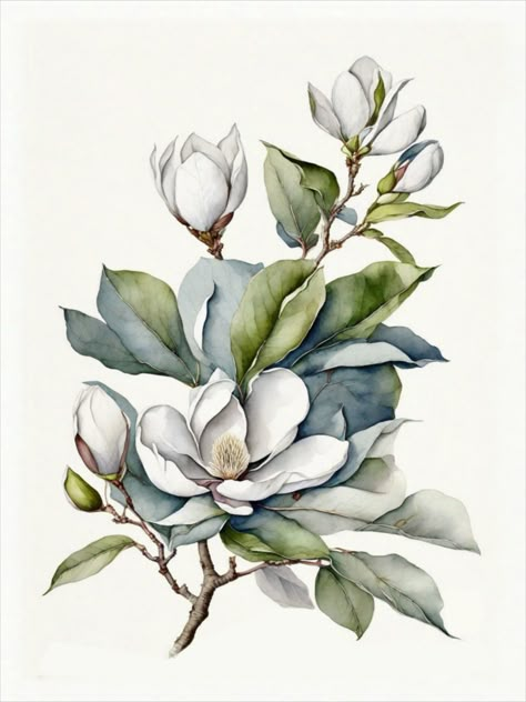 Beautiful Magnolia flower, Colors of blue and green, branches. digital download, wall art, wall art hanging, framed art, download, artwork wall art. colorul flowers, this could make a beautiful framed wall hanging Magnolia Branch, Antique Wall Art, Southern Magnolia, Shades Of Blue And Green, Magnolia Flowers, Different Shades Of Blue, Wall Art Botanical, Flower Colors, Flower Sketches