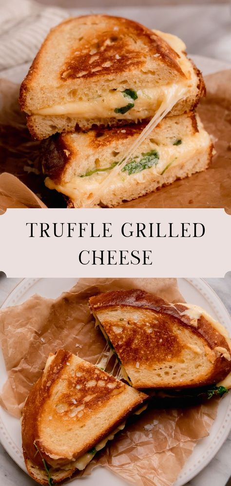 Truffle grilled cheese sandwich. Truffle Food Recipes, Truffle Grilled Cheese Recipe, Grilled Cheese Gouda, Truffle Oil Grilled Cheese, Recipe With Truffle Oil, Truffle Recipes Savory, Recipes With Truffle Butter, Special Grilled Cheese, Truffle Bread Recipe