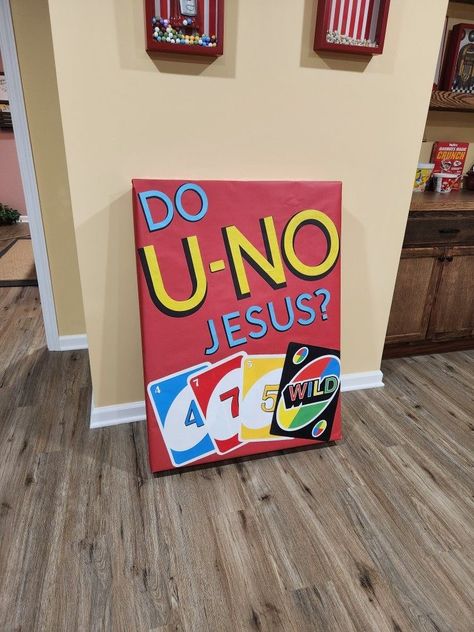 Uno Vbs Decorations, Youth Group Info Table, Vbs Diy Decorations, Large Board Game Decorations, Card Game Decorations, Christian Party Decorations, Bible Board Games Diy, Twist And Turns Vbs 2023 Craft Room Decorations, Youth Group Theme Nights