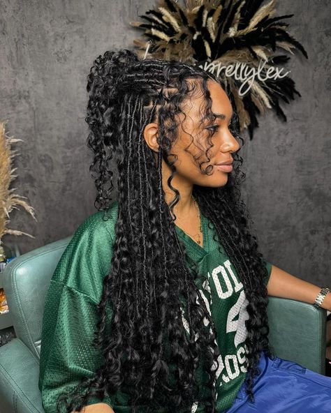 Faux Locs Hairstyles, Cute Box Braids Hairstyles, Braids Hairstyles Pictures, Protective Hairstyles Braids, Hair Twist Styles, Braids With Curls, Pretty Braided Hairstyles, Girls Braids, Human Braiding Hair