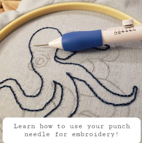 This octopus is made using a punch needle. Embroidery hoop Pretty Punch, Punch Needle Rugs, Needle For Embroidery, Quick Embroidery, Punch Needle Projects, Embroidery Punch Needle, Punch Embroidery, Needle Punching, Punch Needling