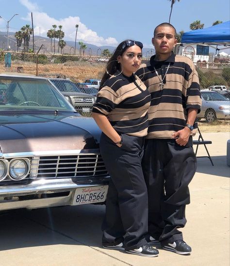 Lowrider Outfits, Chicana Style Outfits Plus Size, Cholo Couple Photoshoot, Cholo Aesthetic, Chicano Outfits, 90s Chicana, Chicano Aesthetic, Chicana Makeup, Chicano Clothing