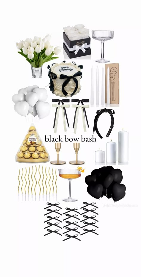 Bow Theme, 21st Bday Ideas, Black And White Party, Bachelorette Party Decor, Happy Birthday Decor, Bow Party, Simple Birthday Decorations, Bday Party Theme, Birthday Dinner Party