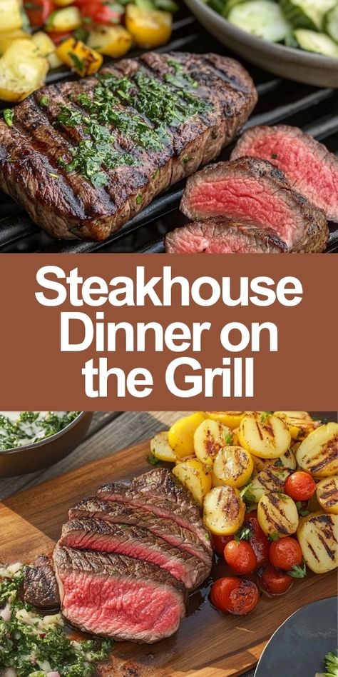 Steakhouse Dinner Recipes, Bbq Steak Recipes, Grilled Steak Dinner, Dinner On The Grill, Steakhouse Dinner, Grilled London Broil, Backyard Grill, Bbq Steak, Easy Grilling Recipes