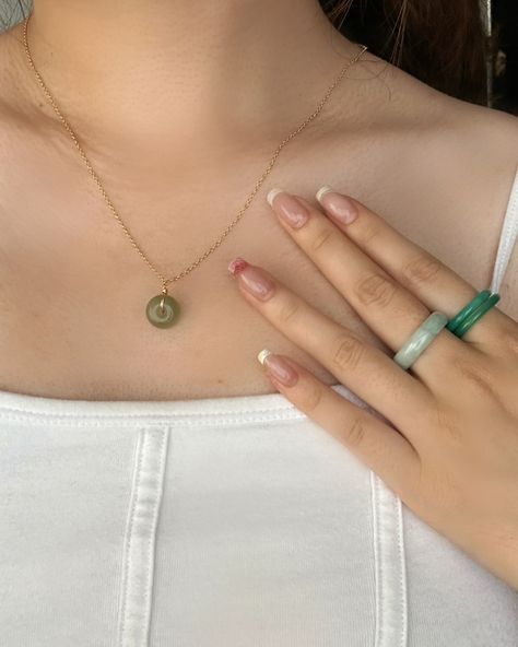 Embrace the summer breeze with elegant jade that adorns your touch, embodying nature‘s serene charm🍃 #jewelry #jade #rings #necklace #summervibes #summeroutfit Jade Rings, Petite Jewelry, Jade Charm, Your Touch, Rings Necklace, Summer Breeze, Charm Jewelry, Summer Vibes, Jade