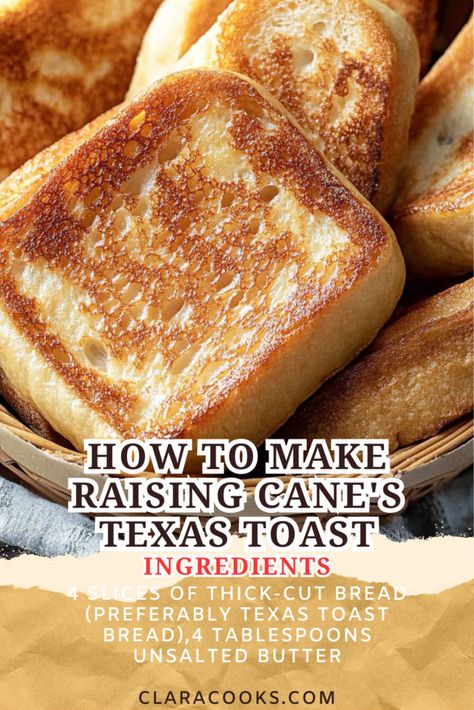 How to Make Raising Cane's Texas Toast Texas Toast Bread Recipe, Texas Toast French Dip, Texas Bread Recipe, Raising Canes Texas Toast Recipe, Texas Toast Recipe Ideas, Recipes For Dinner Air Fryer, Butter Swim Biscuits Easy Recipes, Chicken Cheese Pasta, Texas Toast Recipe