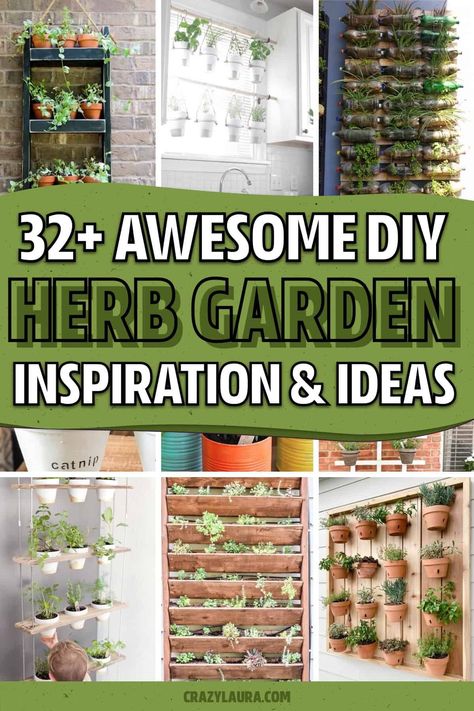 If you want to save some money and make your own DIY herb garden... these indoor and outdoor ideas are the perfect project tutorials to follow! Wall Herbs Indoor, Herb Garden Wall Ideas, Outdoor Patio Herb Garden Ideas, Diy Herb Wall Outdoor, Wall Hanging Herb Garden Indoor, Diy Window Garden Indoor, Diy Hanging Herb Garden Indoor, Herb Plants Outdoors, Diy Vertical Herb Garden Outdoor