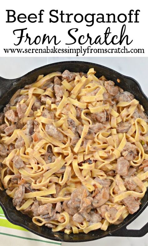 Beef Stroganoff From Scratch! So easy to make and the all time best recipe! Homemade Beef Stroganoff, Beef Stroganoff Recipe, Goulash Recipes, Sirloin Steak, Stroganoff Recipe, Fettuccine Alfredo, Think Food, Recipe From Scratch, Beef Stroganoff