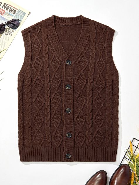 Men Cable Knit Button Front Cardigan | SHEIN USA Men Knitwear, Vest Knit, Button Front Cardigan, Knitwear Men, Shein Style, Vest Dress, Front Open, Cable Knit, Fashion News