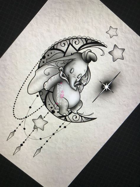 Cute Dumbo Tattoo, Dumbo Tattoo Ideas, Disney Mandala Tattoo, Disney Dumbo Tattoo, Disney Tattoos Unique, Disney Tattoo Designs, Dumbo Tattoo, Disney Sleeve Tattoos, Stitch Tattoo