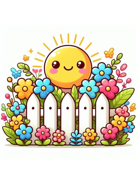 Spring-drawing-idea-picket-fence-with-flowers_bdba12ee-eb98-4204-9dcb-99b081f4840a Picket Fence With Flowers, Spring Drawing Ideas, Fence With Flowers, Fun Drawing Ideas, Spring Cartoon, Spring Drawing, Snail Art, Tutorial Drawing, Cute Image