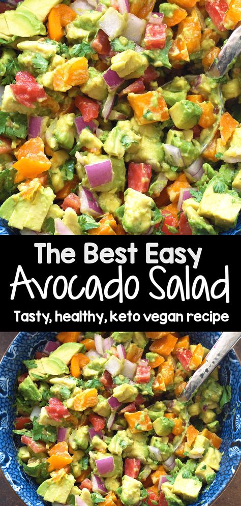 How To Make The Best Easy Avocado Salad Recipe Easy Avocado Salad, Salad With Corn, Sweet Potato Salad Recipe, Avocado Recipes Healthy, Chocolate Covered Katie, Vegetarian Chili Recipe, Satisfying Salads, Avocado Salad Recipes, Mini Pancakes