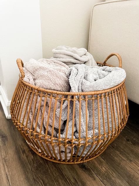 Basket, target, wood, blankets, neutral Woven Basket With Blankets, Boho Blanket Basket, Blanket Storage Basket With Lid, Woven Room Decor, Basket For Blankets Bedrooms, Wicker Basket For Blankets, Living Room Storage Baskets, Cozy Blanket Basket, Woven Blanket Basket