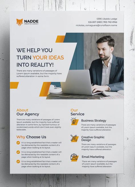 Corporate Flyer Template PSD One Pager Design, Email Flyer, Inmobiliaria Ideas, Business Brochure Design, Corporate Brochure Design, Graphic Design Brochure, Flyer Design Layout, Graphic Design Flyer, Flyer Design Inspiration