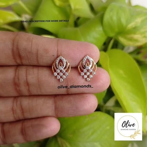 Daily Wear Studs Gold Indian, Real Diamond Earrings Indian, Gold Ear Rings Designs Latest, Dimond Earing Design Simple, Gold Small Earrings Designs, Danglers Earrings Diamond, New Earrings Designs Gold, Real Diamond Earrings Studs, Gold Daily Wear Earrings