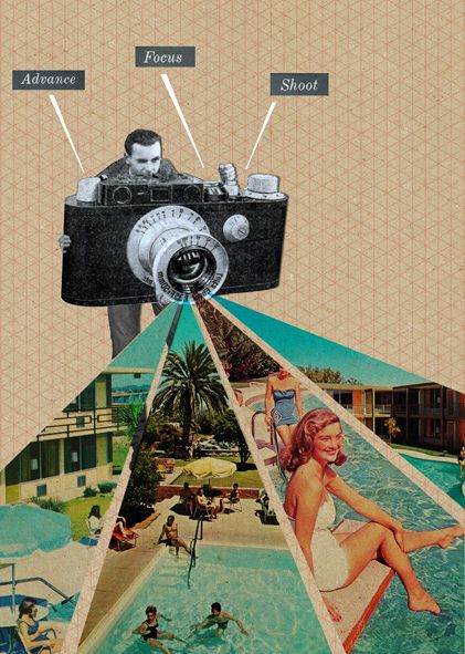 Advance , focus & shoot - Sammy Slabbinck. collage. Sammy Slabbinck, Fotocamere Vintage, 심플한 그림, Collage Foto, Collage Art Projects, Surreal Collage, Magazine Collage, Foto Tips, Montage Photo