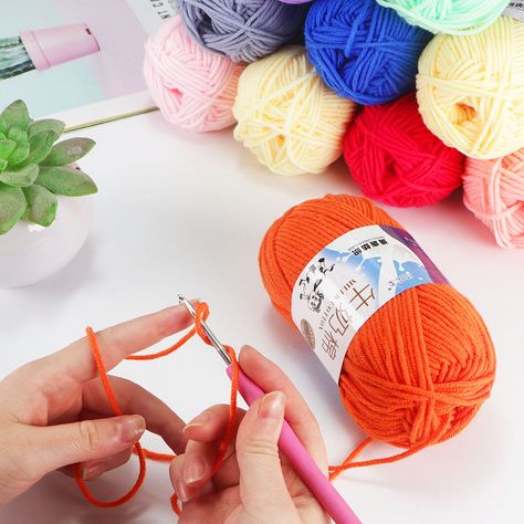 4pcs 50g Knit Yarn for Sale Hilo Yarn Crochet Threads Baby Cotton Ball Estambre Para Tejer Milk Cotton Yarn - AliExpress Stock Paper Crafts, Cotton Yarn Knitting, Craft Paper Punches, Milk Cotton Yarn, Colorful Room Decor, Cotton Knitting, Confection Au Crochet, Candle Dye, Crochet Supplies