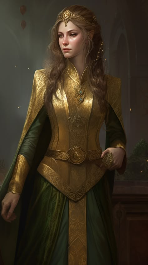 Half Elf Noblewoman, Dnd Queen Art, Medieval Queen Art, Elven Princess Art, Noble Woman Character Design, Female Noble Character Art, Elf Noblewoman, Dnd Noble Woman, Noble Woman Art