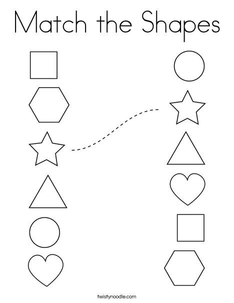 Match the Shapes Coloring Page - Twisty Noodle Preschool Learning Printables, Preschool Learning Sheets, Pre K Activity Sheets, Kids Tracing Worksheets, Toddler Shapes Activities, Learning Sheets For Preschool, Headstart Activities Free Printable, Two Year Old Worksheets, Worksheet Shapes Preschool