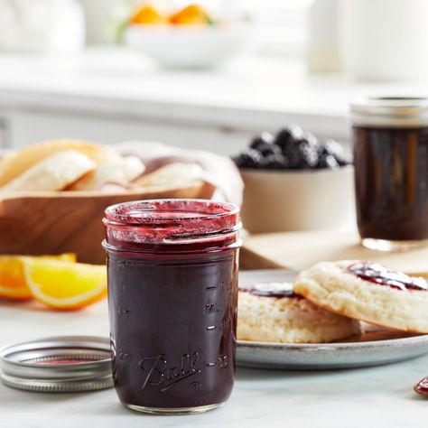 Black Raspberry Jelly Recipe | Ball® Mason Jars Black Raspberry Jelly Recipe, Raspberry Jelly Recipe, Blueberry Freezer Jam, Carrot Cake Jam, Raspberry Freezer Jam, Peach Freezer Jam, Raspberry Jam Recipe, Jelly Sweet, Raspberry Jelly