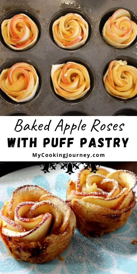 Apple Rose Puff Pastry Recipes, Easy Fruit Puff Pastry, Apple Roses Puff Pastry Cream Cheese, Apple Rose Tartlets, Puff Pastry Tea Party, Puff Pastry Apple Roses Recipe, Apple Pastry Roses, Apple And Pastry Puff, Baked Apple Roses Puff Pastries