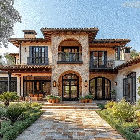 Jaw Dropping Modern Mexican Home Exteriors - Living Letter Home Houses In Mexico Modern, House Design Outside Dream Homes, Neo Eclectic House Exterior, Texas Hacienda Style Homes, Western Style House Exterior, Boho Mansion Exterior, Spanish Style Homes Outside, Homes With A Courtyard, Outer Design Of House