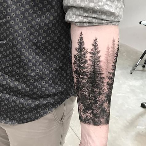 Forest Tattoo Sleeve, Natur Tattoo Arm, Tree Sleeve Tattoo, Tree Sleeve, Forest Tattoo, Hunting Tattoos, Nature Tattoo Sleeve, Pine Tree Tattoo, Full Sleeve Tattoo Design