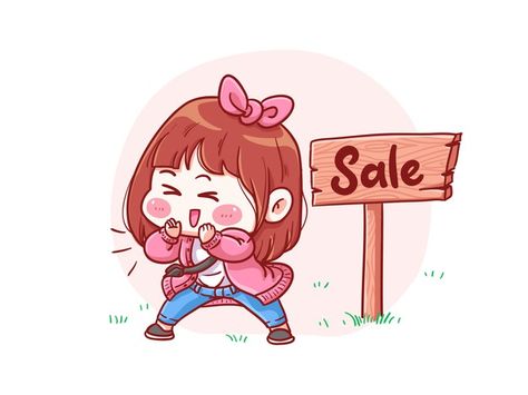 Cute and kawaii girl announcing sale man... | Premium Vector #Freepik #vector #sale #girl #cartoon #shopping Shopping Illustration Art, Shopping Animation, Shopping Drawing, Shopping Cartoon, Cartoon Shopping, Shopping Illustration, Chibi Illustration, Cute Animation, Logo Online Shop