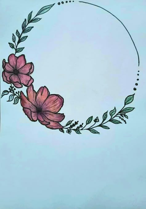 Beautiful vintage look. Beautiful crystal sharp Circle Ideas Drawing, Drawing Inside A Circle, Front Page Circle Design For Project, Circle Border Designs For Projects, Circle Front Page Design, Circle Mirror Painting, Floral Circle Frame Design, Border Design Circle, Flower Circle Drawing