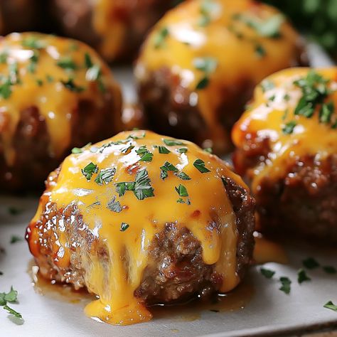 Cheesy Stuffed Meatloaf Bites Recipe - My Home Made Recipe Cheese Stuffed Meatloaf Balls, Meatloaf Balls Recipes Easy, Cheesy Stuffed Meatball Bites, Meatloaf Meatballs Recipes, Bacon Cheeseburger Meatloaf Bites, Cheesy Stuffed Meatloaf Bites, Meatloaf Balls Recipes, Hamburger Balls, Stuffed Ground Beef