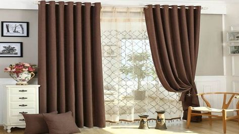 Home Interior Design - curtain designs Small Sectional Sofa, Brown Curtains, Plain Curtains, White Liners, Curtains For Bedroom, Small Windows, Curtain Material, Color Cafe, Colorful Curtains