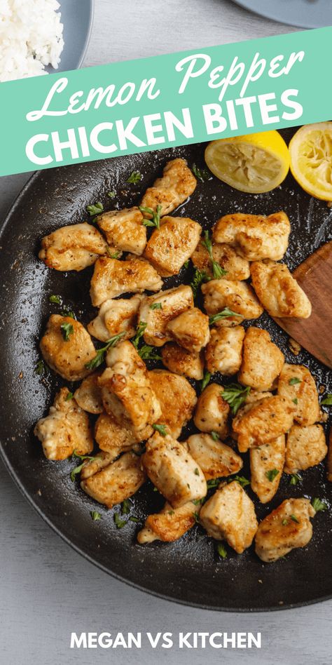 I love making these Lemon Pepper Chicken Bites when I’m in need of an easy healthy dinner. This low-carb alternative to wings is full of flavor and only takes 25 minutes to make. Lemon Pepper Chicken Bites, Weekday Recipes, Balanced Recipes, Chicken Bites Recipes, Recipes With Chicken And Peppers, Easy Healthy Dinner, Lemon Pepper Chicken, Pepper Chicken, Lunch Idea