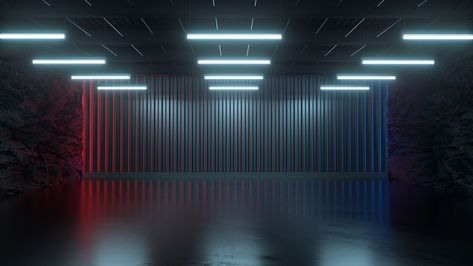 Empty room with glowing neon light and stone walls, abstract space #garage #hangar #technology #futuristic #wallpaper #background #future #neon #empty #space #cyber #industrial F1 Garage Aesthetic, Futuristic Garage, Garage Illustration, Garage Wallpaper, Action Background, Garage Background, Futuristic Wallpaper, Scifi Decor, Technology Futuristic