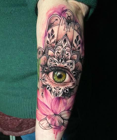 Hamsa tattoo, watercolor tattoo, eye tattoo, delicate tattoo, mandala tattoo, tattoos for women, realism tattoo, tattoo, lotus tattoo, flower tattoo, intricate tattoo, fine line tattoo Hasma Tattoos For Women Sleeve, Flower And Eye Tattoo, 3rd Eye Tattoo Women, Hasma Tattoos For Women, Hamsa Tattoo Design For Women, Mandala Eye Tattoo, Eye Tattoo Ideas Women, Tattoo Third Eye, 3rd Eye Tattoo