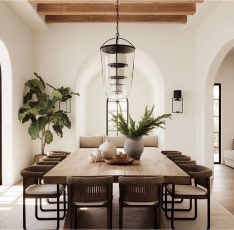 Modern Mediterranean Dining Room, Dining Chairs And Table, Mediterranean Dining Room, Mediterranean Interior, Small Backyard Ideas, Dinning Room Design, Large Dining Table, Backyard Pools, Luxury Dining Room