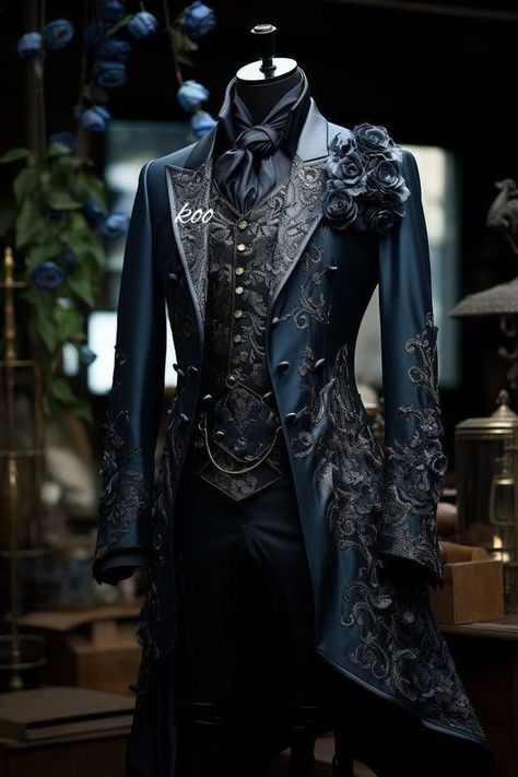 Battle Outfits Male, Victorian Mens Fashion Aesthetic, Fantasy Formal Wear Male, Medieval Suits, Fantasy Prince Outfit, Prince Attire, Masquerade Outfit, Prince Clothes, Tailored Fashion