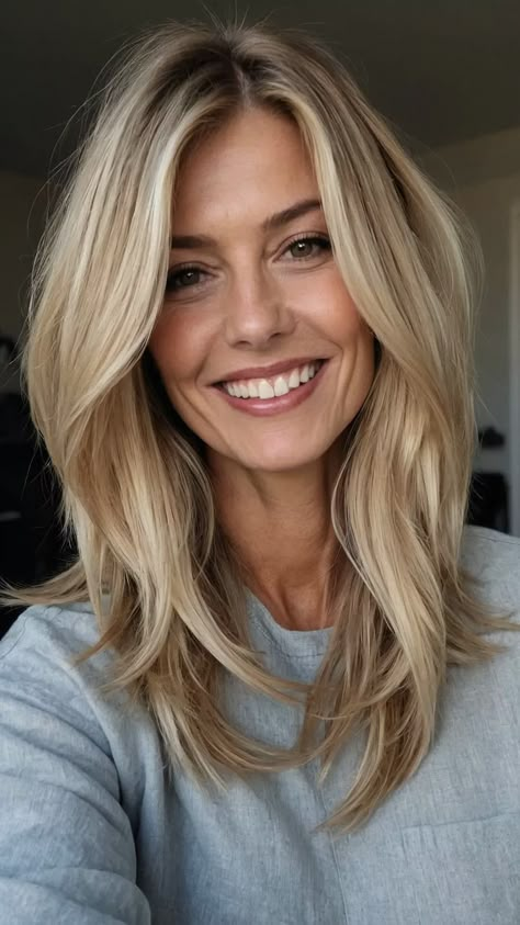 Dive Into the World of Long Mom Haircuts: 15 Stylish Ideas to Try Today - Inspire Inlet Long Bob Haircuts For Thick Hair Layered Lob, Side Bangs Lob Haircut, Long Bob Hairstyles For Straight Hair, Easy To Style Long Haircuts, Medium Length Blonde Haircut With Layers, Lob Haircut Side Part Straight, Long Straight Hairstyles Side Part, Round Face Haircuts Blonde, Long Bob Hairstyles Thick Hair