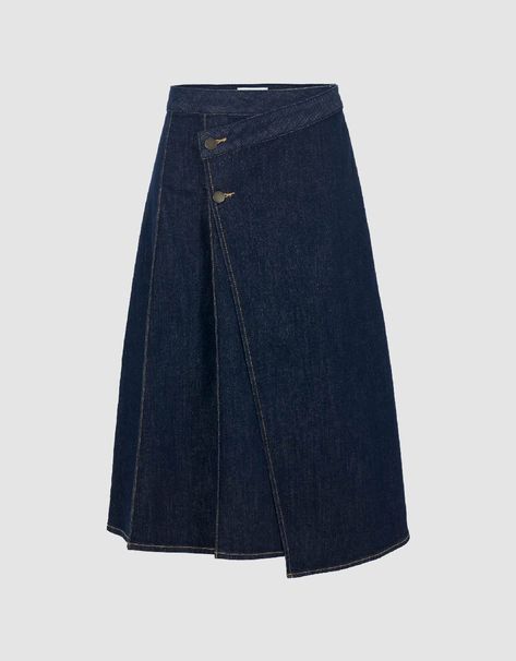 Denim Midi Skirts, A-line Skirt, Skirts Aesthetic, Denim Skirt Midi, A Line Skirt Midi, Denim Clothes, Skirt Styles, A Line Denim Skirt, Blue Midi Skirt