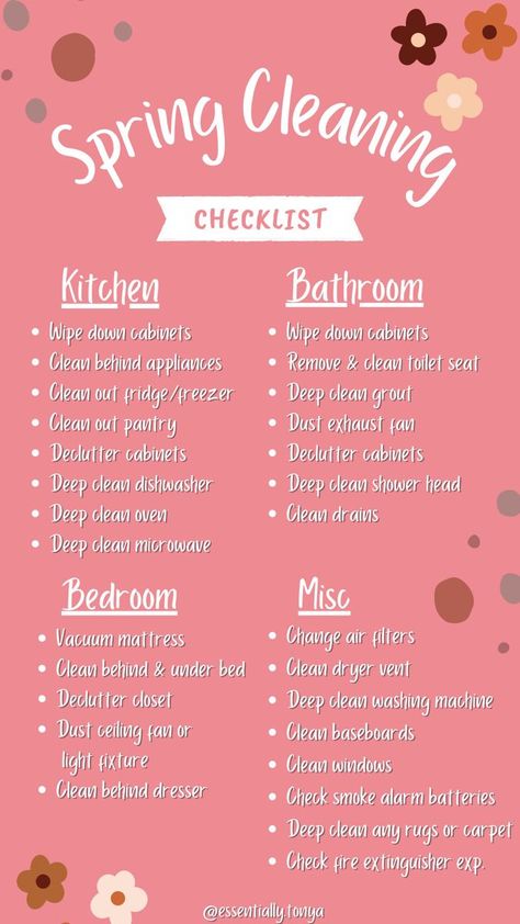 Free Printable Spring Cleaning Checklist #printable#springcleaning #spring #organization #CreativeIdeas #Inspiration #Trends #HomeTrends #Inspo #Ideas #Motivation Spring Cleaning Checklist Printable Free, Spring Cleaning Aesthetic, Spring Cleaning Checklist Declutter, Spring Movies, Spring Cleaning Ideas, Room Cleaning Checklist, Spring Reset, Spring Cleaning Checklist Printable, Spring Cleaning Organization